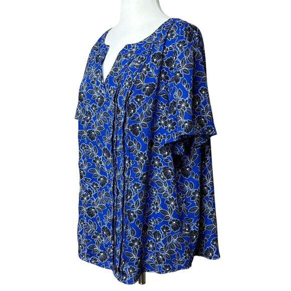 Liz Claiborne Blouse Short Sleeve Blue Floral Size XXL Plus Size - Picture 2 of 8